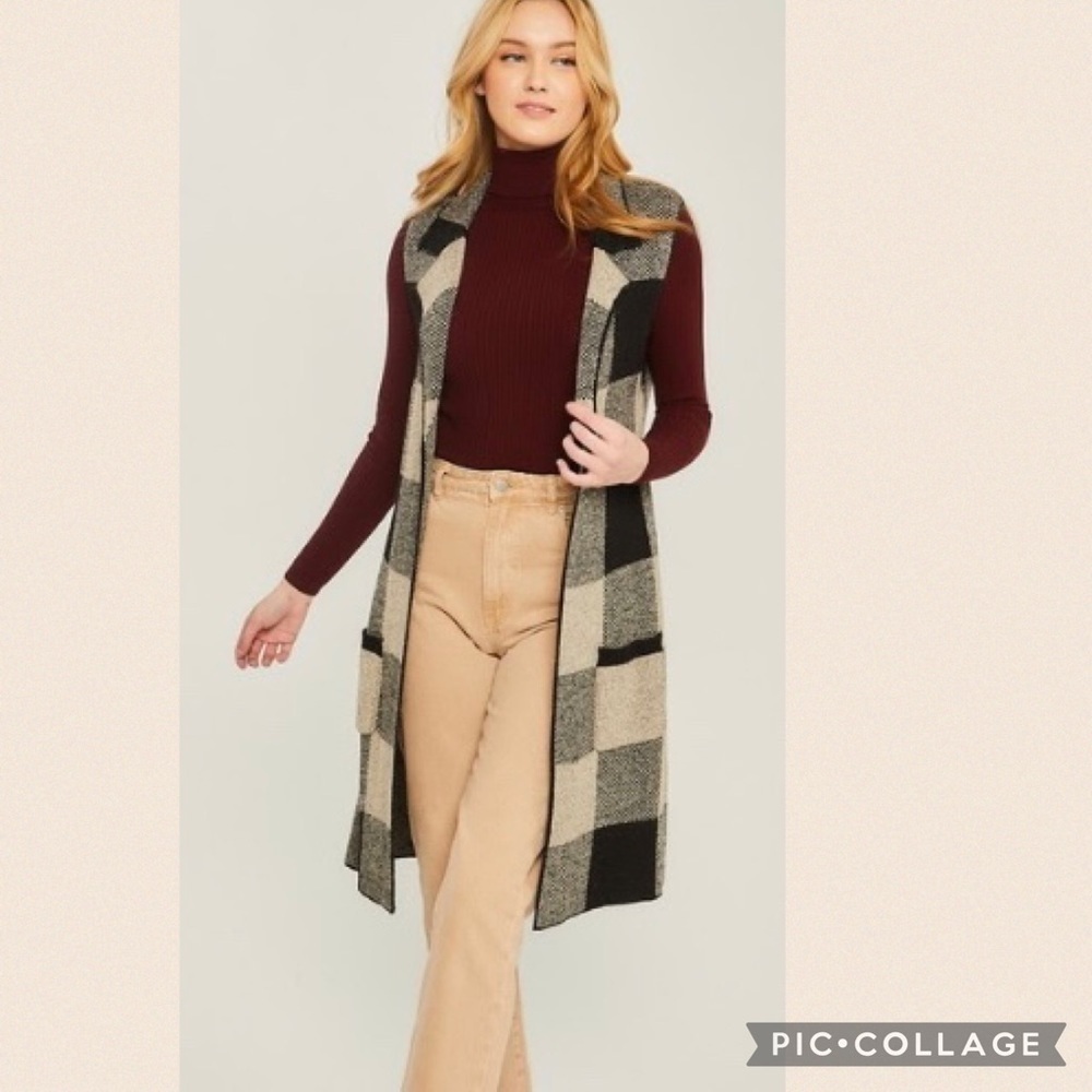 SALE!! SO CUTE! Plaid Long Open Cardi Vest - Picture 5 of 5